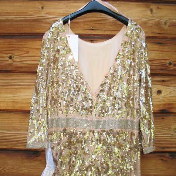 Mac Duggal Womens Plus Size Beaded Sequin 3/4 Sleeve Gown Rose Gold 4857 - Picture 12 of 16